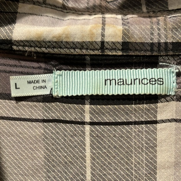 Maurice’s- Black White and Gray Plaid Blouse - Picture 2 of 8